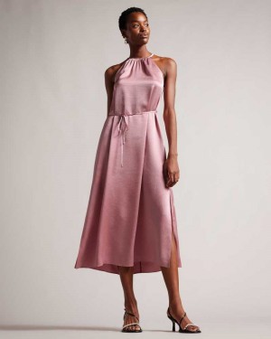 Dusky Pink Ted Baker Roxieyy Halterneck Midaxi Dresses | US0000029