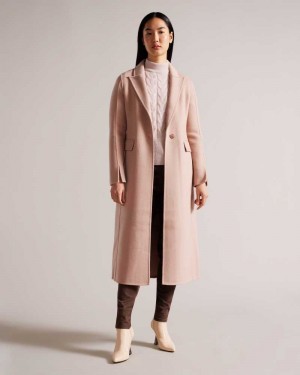 Dusky Pink Ted Baker Serinn Wool Blend Longline Coat Jackets | US0000227