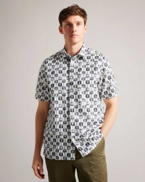 Ecru Ted Baker Erice Painted Geometric Short Sleeve Shirt | US0000640