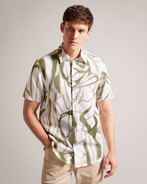 Ecru Ted Baker Errew Short Sleeve Abstract Print Shirt | US0000659