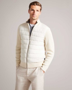 Ecru Ted Baker Oberan Long Sleeve Quilted Funnel Neck Jacket Jackets | US0000236