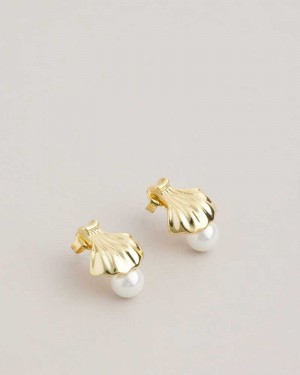 Gold Colour Ted Baker Callien Clam Shell Stud Earrings Earrings | US0001812