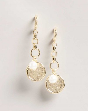 Gold Colour Ted Baker Peacce Pearly Chain Drop Earrings Earrings | US0001772