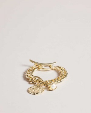 Gold Colour Ted Baker Presla Statement Chain Pendant Bracelet Bracelets | US0001754