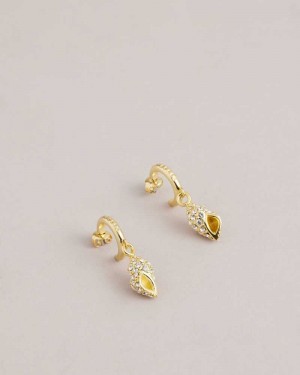 Gold Colour Ted Baker Sersiee Crystal Shell Hoop Drop Earrings Earrings | US0001830