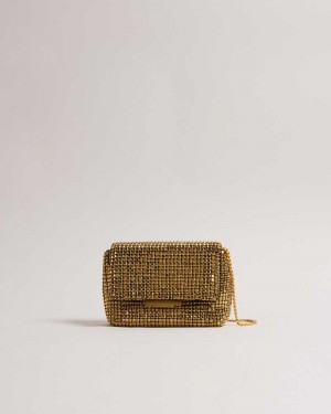 Gold Ted Baker Gliters Crystal Mini Cross Body Bag | US0001281