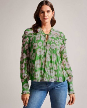 Green Ted Baker Ellerie Swing Blouse with Blouson Sleeve | US0000975