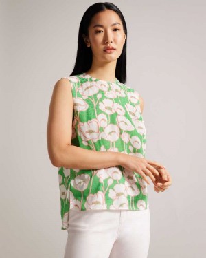 Green Ted Baker Kelany Short Sleeve Top With Shoulder Detail | US0001043