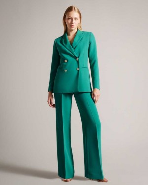 Green Ted Baker Llaylat Embossed Button Wide Leg Trousers | US0001095