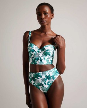 Green Ted Baker Nayome Floral Cupped Longline Bikini Top | US0000853