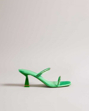 Green Ted Baker Rinita Diamante Satin Kitten Heel Sandals | US0002134