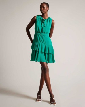 Green Ted Baker Zandaa Asymmetric Tiered Mini Dresses | US0000004