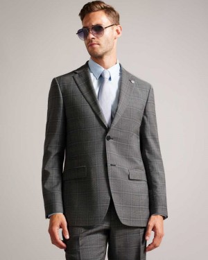 Grey Ted Baker Culborj Regular Fit Wool Check Suit Jacket Jackets | US0000228