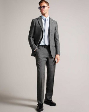 Grey Ted Baker Culbort Wool Check Suit Trousers | US0000781