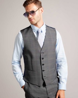 Grey Ted Baker Culborw Wool Check Waistcoat | US0000786