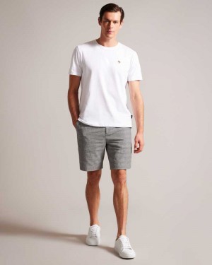 Grey Ted Baker Flekks Puppytooth Check Linen Blend Shorts | US0000666