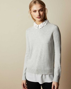 Grey Ted Baker Nansea Floral Collar Mockable Sweater | US0000345