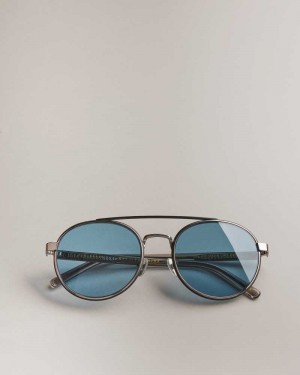 Gunmetal Ted Baker Jaasper Metal Aviator Sunglasses | US0001995