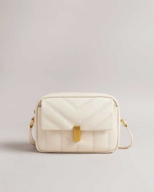 Ivory Ted Baker Ayalily Leather Puffer Crossbody Bag | US0001326