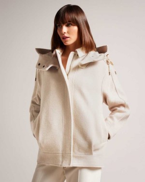 Ivory Ted Baker Dennia Oversized Wool Parka With Detachable Hood Coats | US0000208