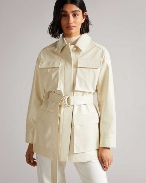 Ivory Ted Baker Foziey Textured Vinyl Field Jacket Jackets | US0000281