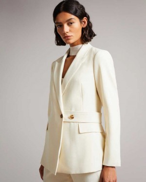 Ivory Ted Baker Joanni Peak Lapel Blazer With Waist Tab | US0000751