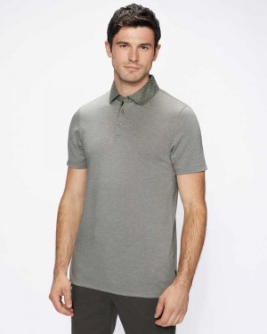 Khaki Ted Baker Frend Short Sleeve Woven Collar Polo Shirt | US0000540