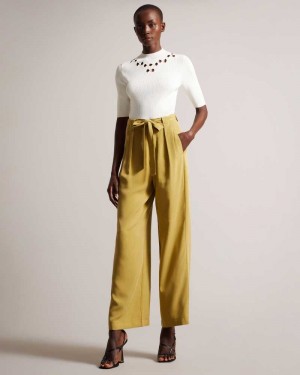 Khaki Ted Baker Jemila Wide Leg Trousers | US0001120