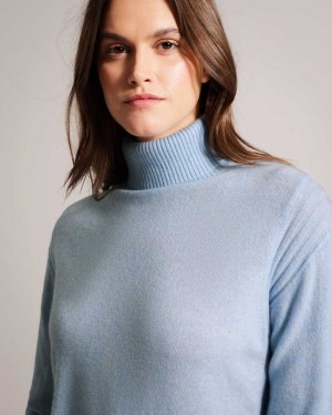 Light Blue Ted Baker Ruthell Organic Cashmere Roll Neck Jumper | US0000324