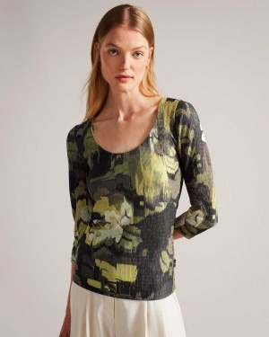 Light Green Ted Baker Jolien Scoop Neck Fitted T-Shirt | US0000896