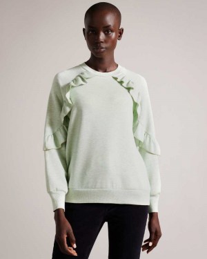 Light Green Ted Baker Yazme Frilled Sweatshirt With Chain Trim | US0001032