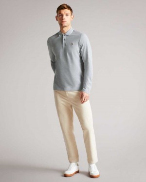 Light Grey Ted Baker Fulhumm Long Sleeve Polo Shirt | US0000501