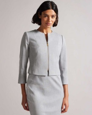 Light Grey Ted Baker Michah Cropped Textured Jacket | US0000765