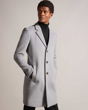 Light Grey Ted Baker Rueby Fitted Wool Blend City Coat Coats | US0000193