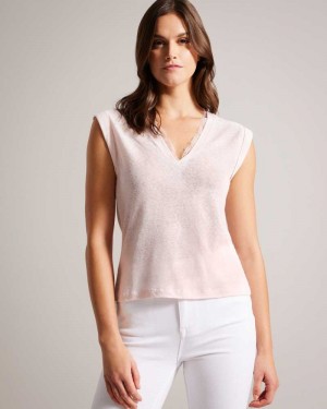 Light Nude Ted Baker Effiy V-Neck Vest With Lace Neckline | US0001067