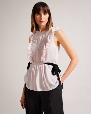 Light Nude Ted Baker Evalie Sleeveless Frilled Top | US0001054