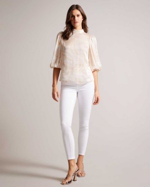 Light Nude Ted Baker Imelah Paisley Top With Balloon Sleeve | US0000994