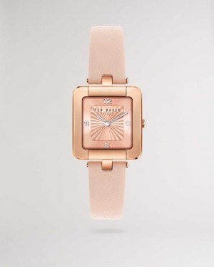 Light Pink Ted Baker Ivelisa Square Watch With Vegan Leather Strap | US0002037