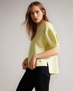 Light Yellow Ted Baker Capria Full Needle Puff Sleeve Knit Top | US0000987