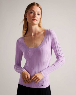 Lilac Ted Baker Jolia Rib Engineered Knit Top | US0000364