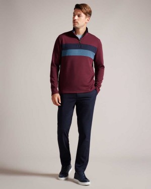 Maroon Ted Baker Veller Long Sleeve Half Zip Jumper | US0000352