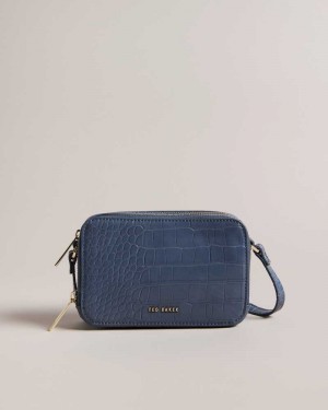 Medium Blue Ted Baker Stina Croc Effect Camera Bag | US0001337