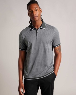 Medium Green Ted Baker Affric Short Sleeve Regular Geo Textured Polo Shirt | US0000524