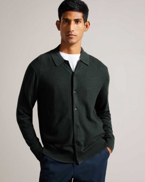 Medium Green Ted Baker Oidar Long Sleeve Textured Shirt | US0000342