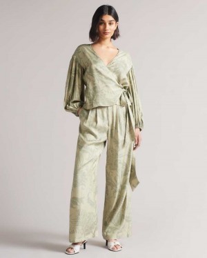 Medium Green Ted Baker Wyntir Tailored Wide Leg Trousers | US0000725