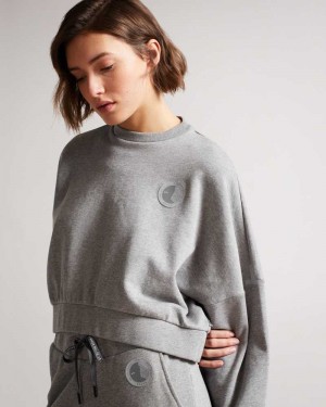 Medium Grey Ted Baker Ttracie Cropped Jersey Sweatshirt | US0000735