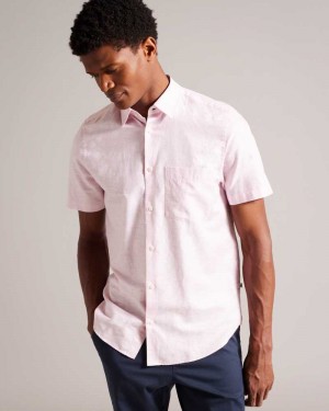 Medium Pink Ted Baker Kingfrd Short Sleeve Linen Shirt | US0000619