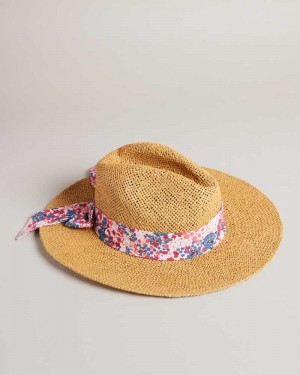 Natural Ted Baker Clairi Floral Bow Straw Hat Hats | US0001716