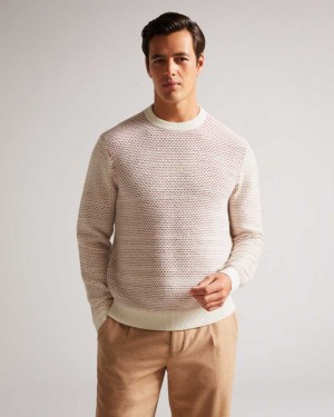 Natural Ted Baker Grouse Long Sleeve Textured Knit Jumper | US0000378