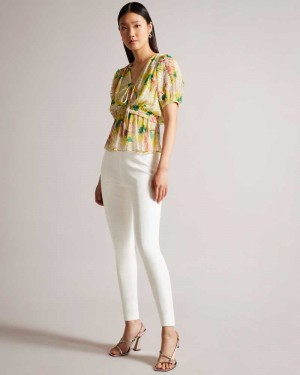 Natural Ted Baker Liroi High Waisted Trousers With Faux Poppers | US0001159